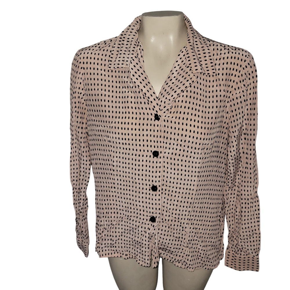 Coldwater Creek Silk Button Down Blouse Pink Polka Dot M officecore breathable